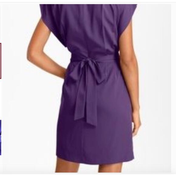Eliza J Purple Pleated Drape Sleeve Tie Waist Mini Dress 2 - Picture 4 of 10